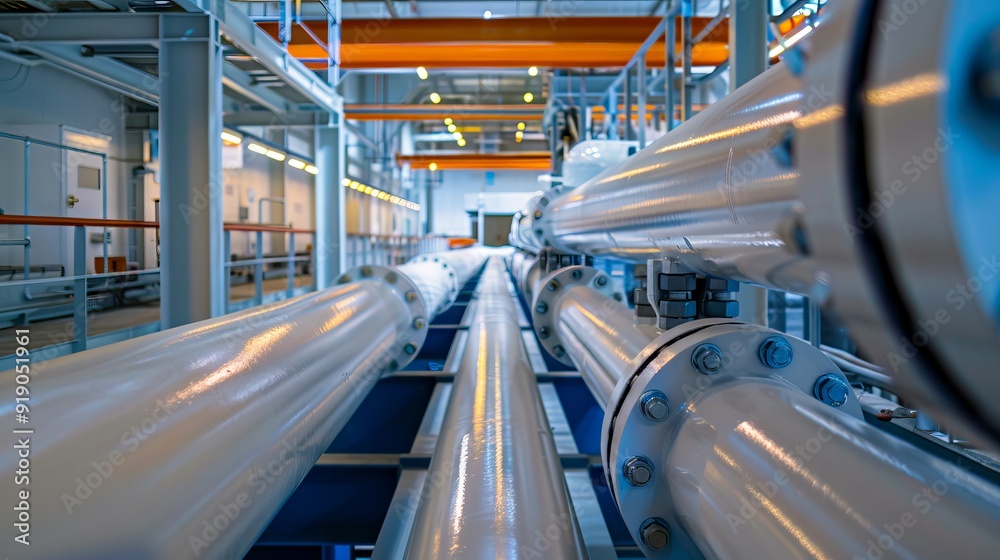 A large group of pipes in a large industrial building A large group of pipes in a large industrial building