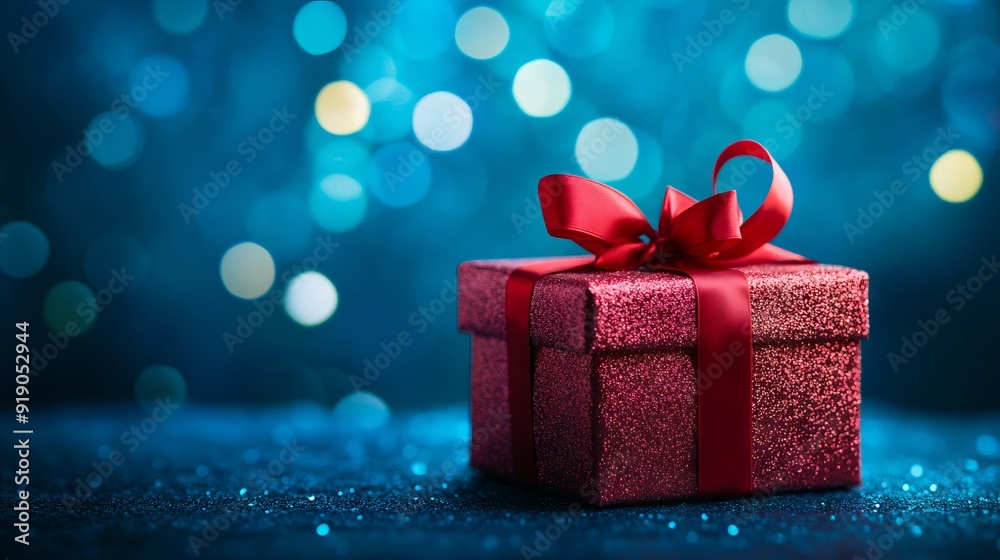 Fototapeta premium A red gift box with a red ribbon tied around it