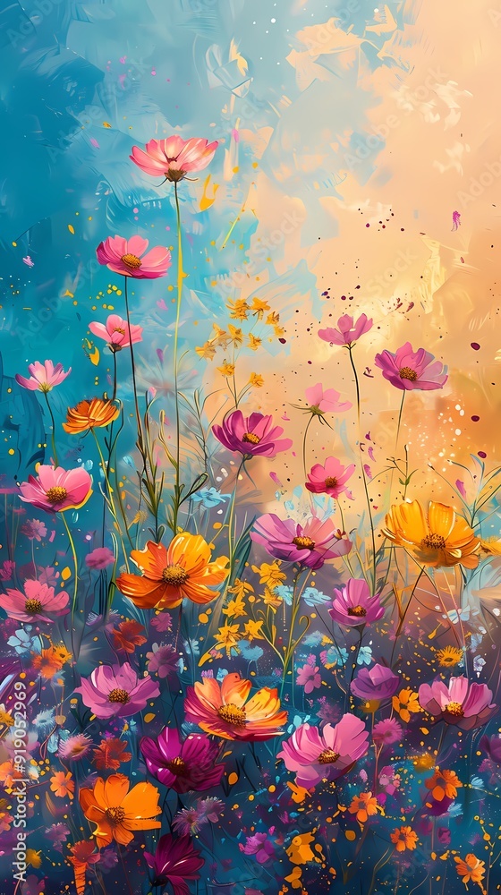Digital watercolor wild flowers canvas abstract graphics poster background with generative Digital watercolor wild flowers canvas abstract graphics poster background with generative