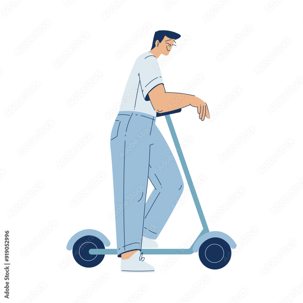 Electric Transport with Man Character Ride Scooter Vector Illustration Electric Transport with Man Character Ride Scooter Vector Illustration