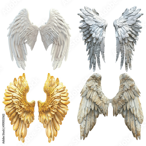 wings and feathers isolated on transparent background. angel wings