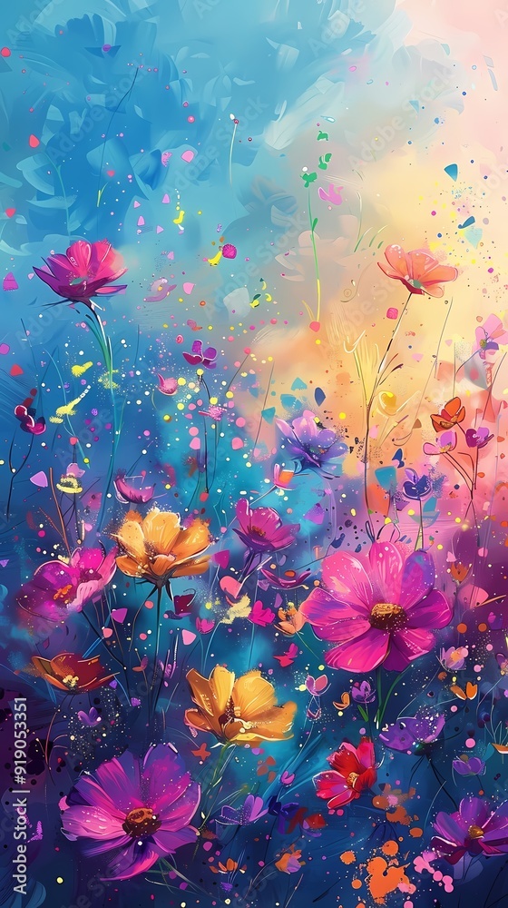 Digital watercolor wild flowers canvas abstract graphics poster background with generative Digital watercolor wild flowers canvas abstract graphics poster background with generative