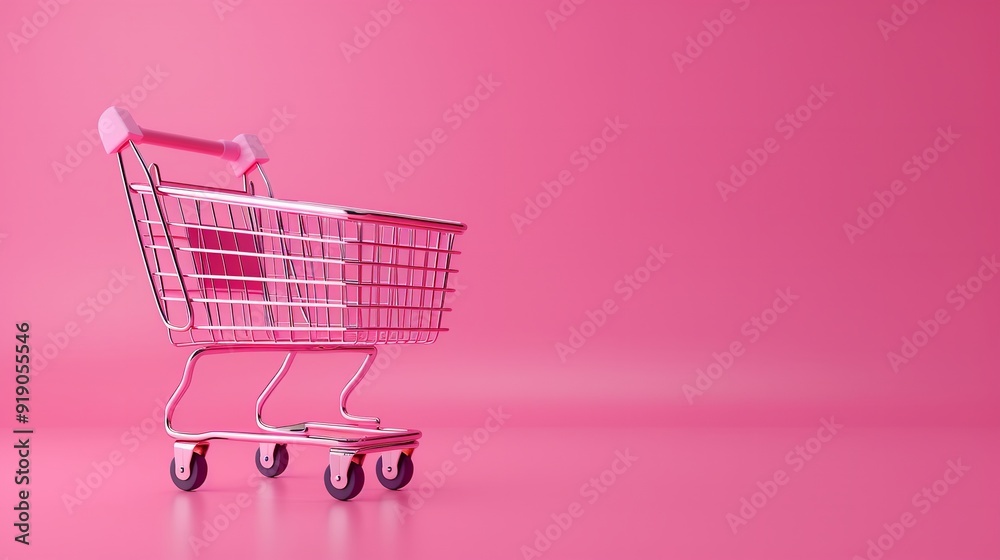 3d Empty shopping cart on pink background 3d Empty shopping cart on pink background