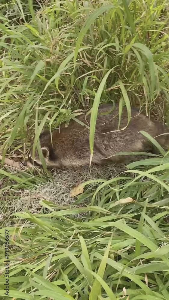 Raccoon hiding in the grass in Florida Raccoon hiding in the grass in Florida