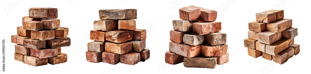 Stack of bricks collection isolated on transparent background Stack of bricks collection isolated on transparent background
