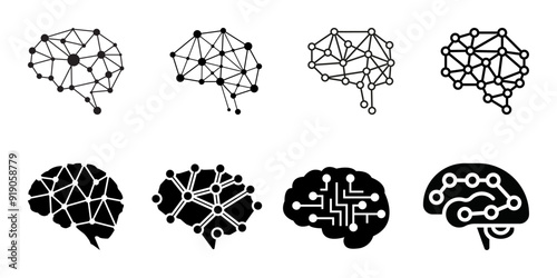 Neural Network editable stroke and solid web icon set. Neural Network icon vector illustration. 