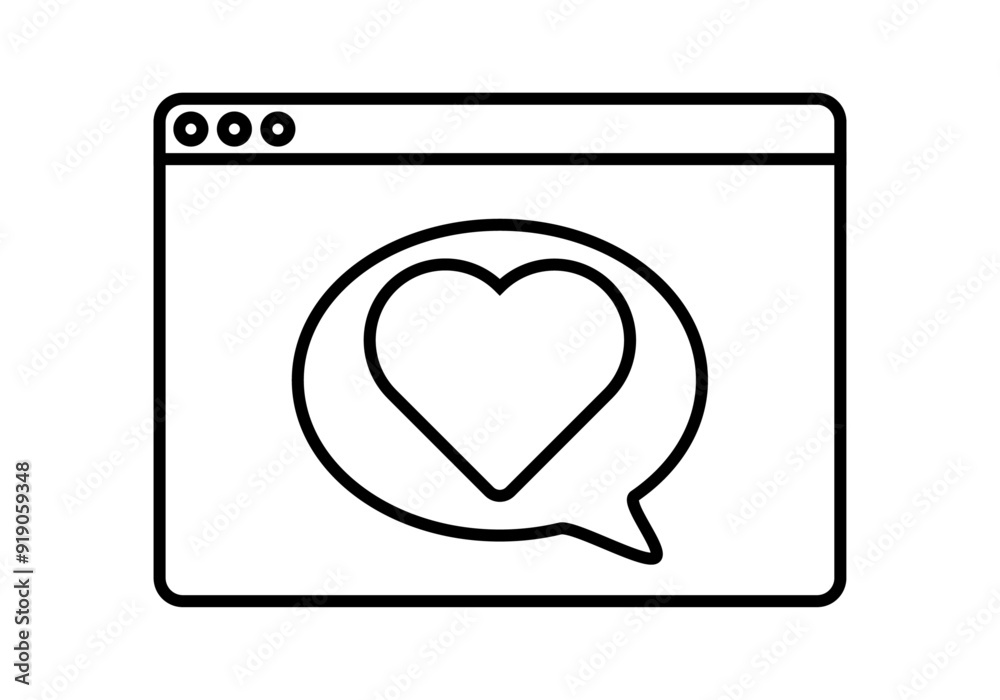 Icono negro de interfaz de una ventana de software con bocadillo de me gusta