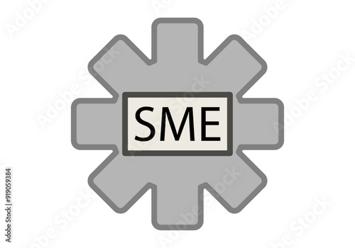 Rueda dentada gris de engranaje con titulo de PYME o pequeña y mediana empresa