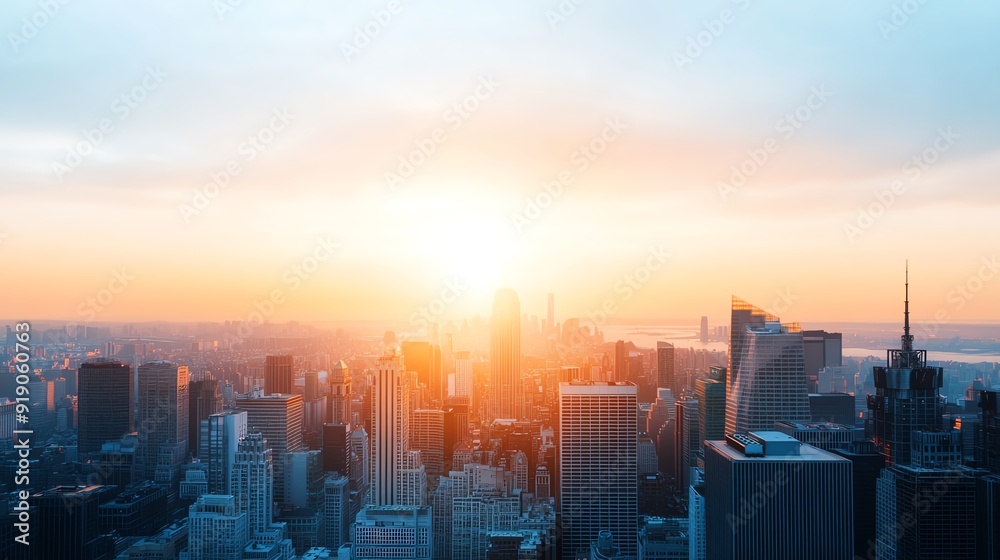 Sunrise over a bustling cityscape, Monday morning, fresh start to the week
