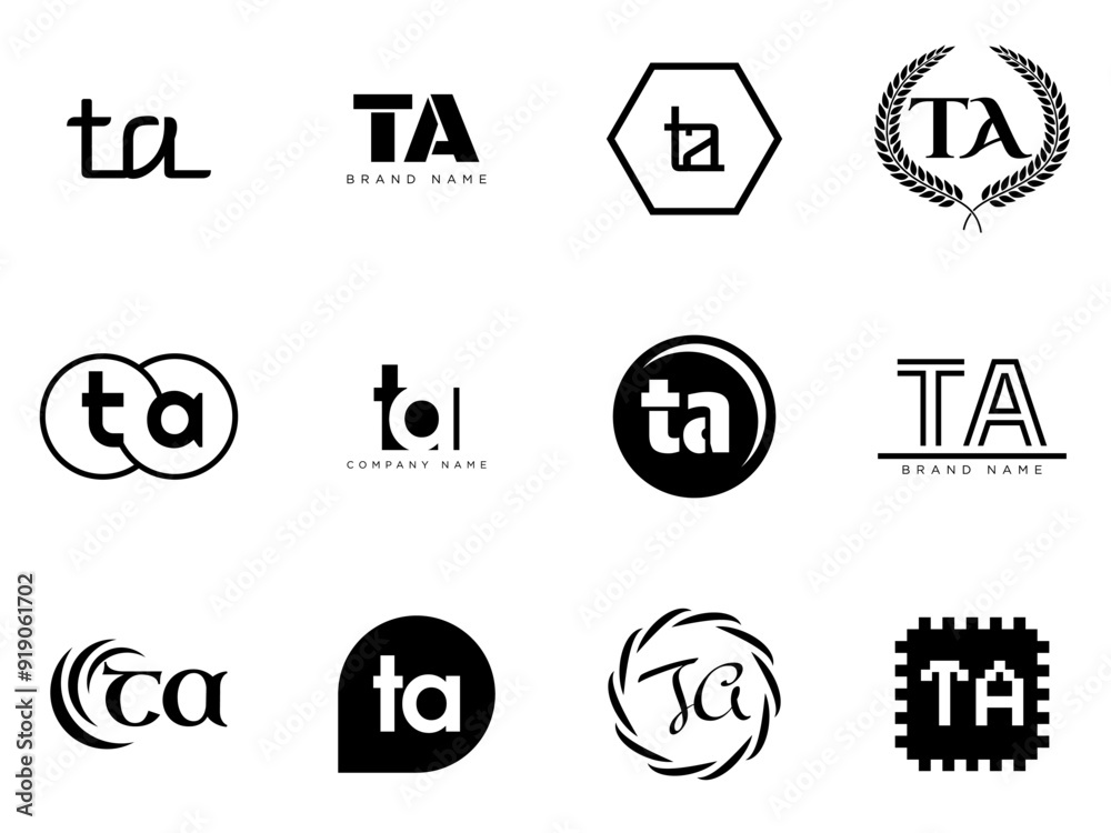 TA logo company template. Letter t and a logotype. Set different classic serif lettering and modern bold text with design elements. Initial font typography. TA logo company template. Letter t and a logotype. Set different classic serif lettering and modern bold text with design elements. Initial font typography.