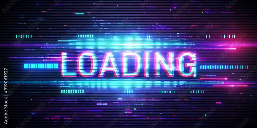 3D rendering loading text with screen effects of technological glitches 3D rendering loading text with screen effects of technological glitches