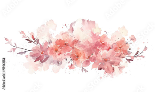 Watercolor floral pink border background with splashes