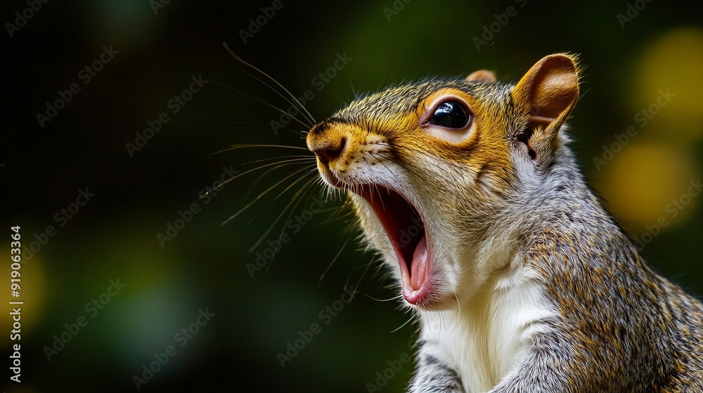 Obraz premium Close up of a grey squirrel yawning, UK