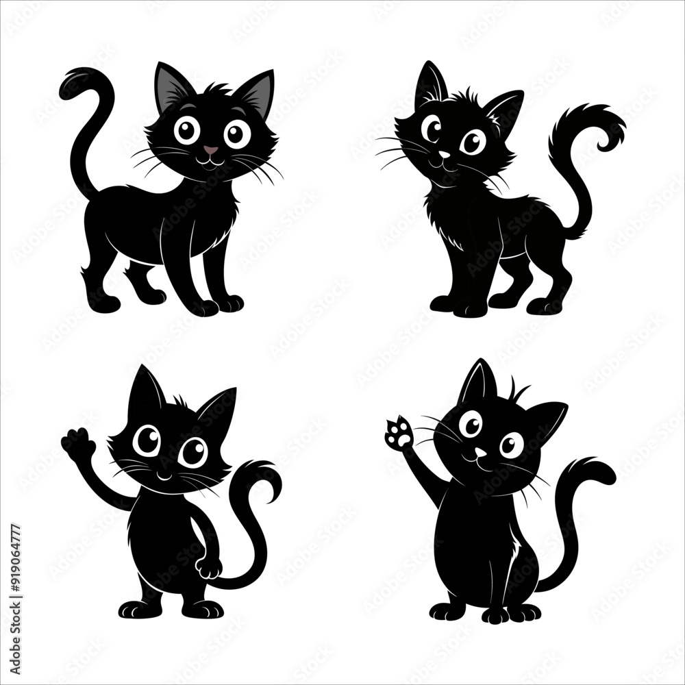 Set of Curious Cat Silhouettes on White Background: A Collection of Elegant and Playful Cat Silhouettes for Versatile Design Use Set of Curious Cat Silhouettes on White Background: A Collection of Elegant and Playful Cat Silhouettes for Versatile Design Use
