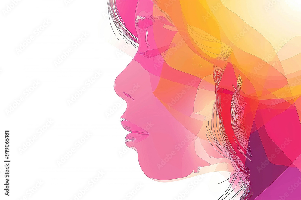 Woman profile drawn with colorful transparent brushstrokes Woman profile drawn with colorful transparent brushstrokes