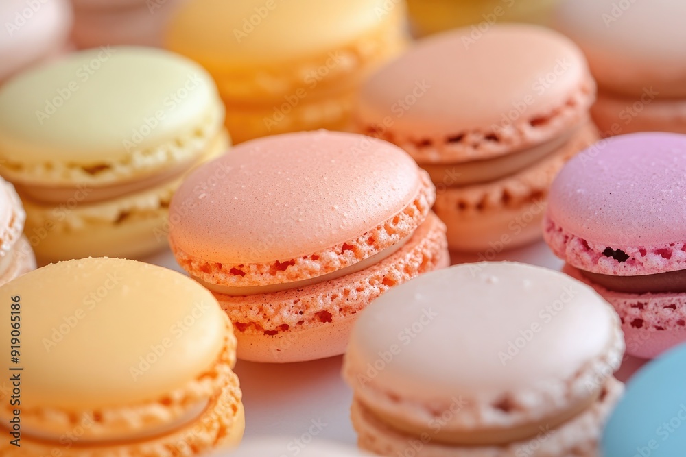 Closeup of colorful macarons showing the filling Closeup of colorful macarons showing the filling