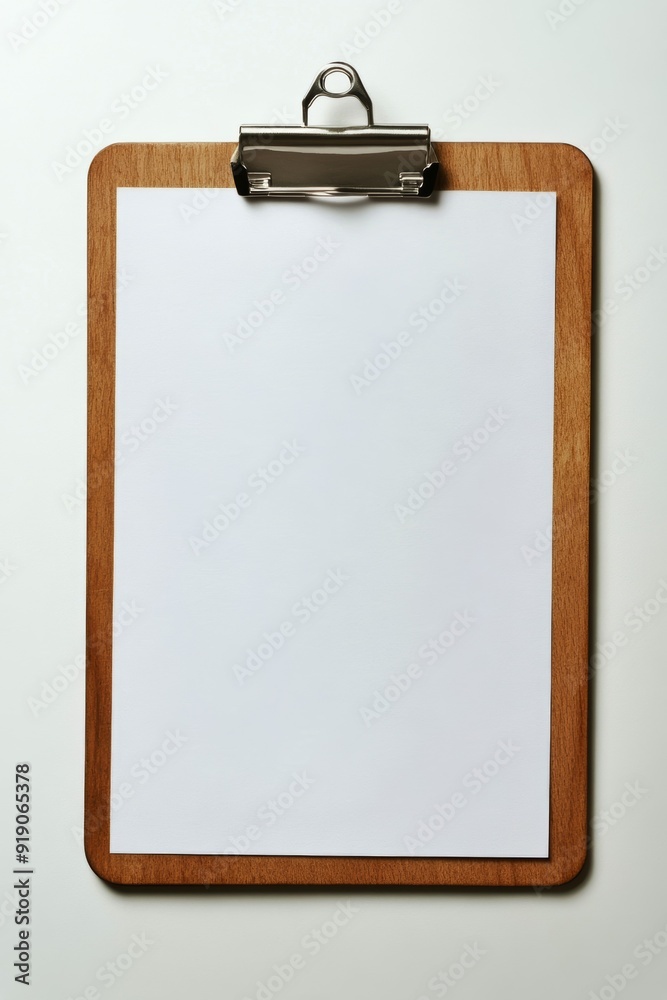 A wooden clipboard holding a blank sheet of paper.
A wooden clipboard holding a blank sheet of paper.