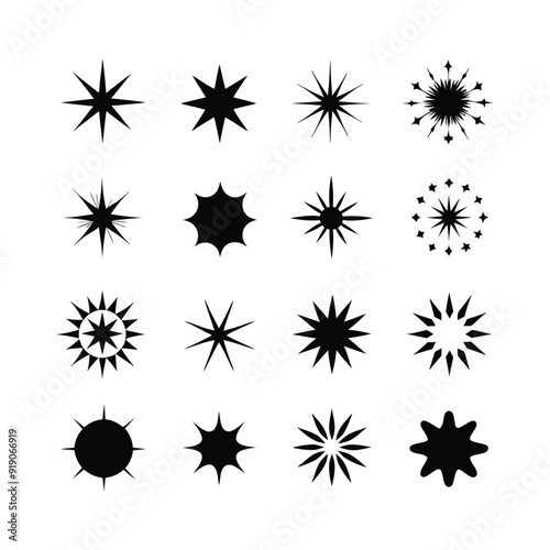 Christmas theme black starburst icons collection.
