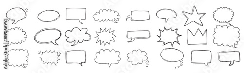 speaking hand drawn doodle bubbles set talk clouds sketch frames speech thought balloon shapes photo