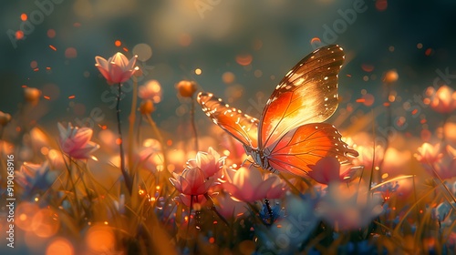 An orchid with butterfly wings, whimsical and fantastical, delicate and colorful, set against a vibrant meadow background, anime style, hd quality, vivid colors. --ar 16:9 --v 6.0