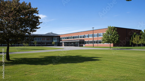 A view of the building infrastructure and the surrounding area of ​​a school.