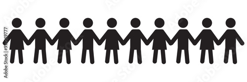 Chain of paper people. vector silhouette illustration