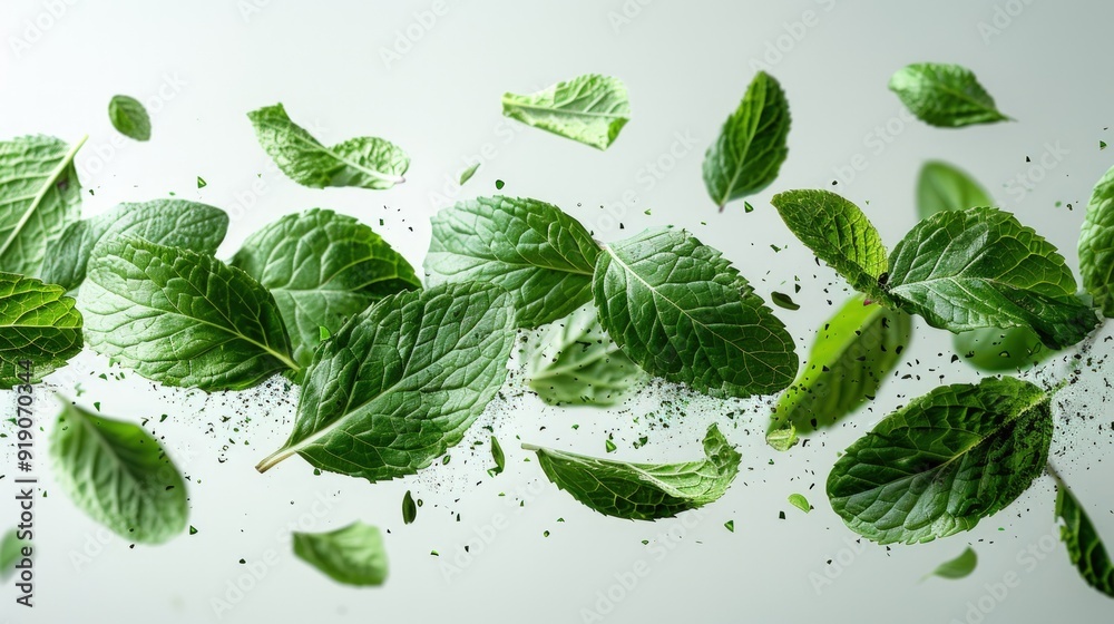 Fresh Mint Leaves with Dew Drops. Fresh Mint Leaves with Dew Drops.
