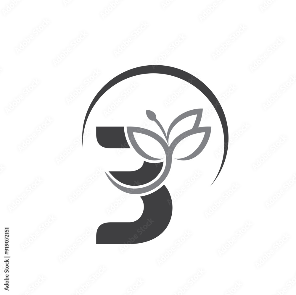 unique combination of number three and leaves. unique combination of number three and leaves.