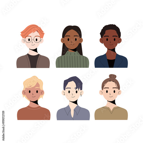 Boys characters avatars set. Portraits of smiling young man face. Employee avatar, professional person profile. Flat graphic vector illustrations.