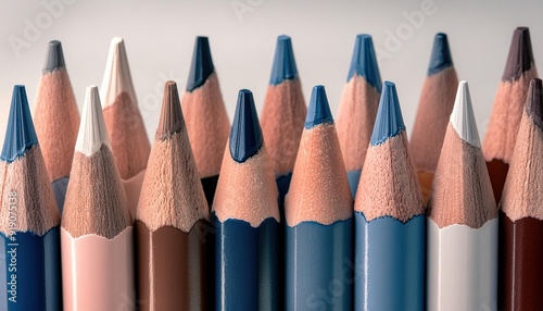 Close-Up of Colored Pencils Arranged in a Row on White Background 