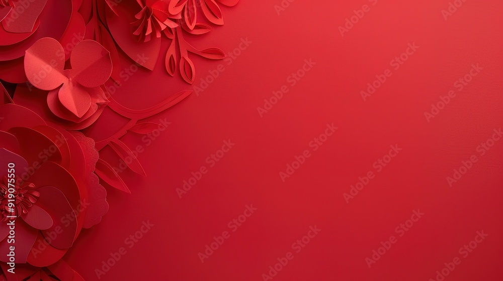 Elegant Red Paper Cuttings Adorn Romantic Love Greeting Card Background, Traditional Craftsmanship Meets Modern Sentiment Elegant Red Paper Cuttings Adorn Romantic Love Greeting Card Background, Traditional Craftsmanship Meets Modern Sentiment