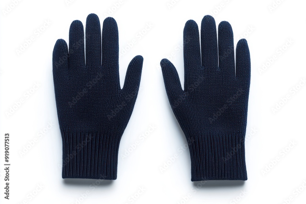 Blue knitted gloves displayed on a white background Blue knitted gloves displayed on a white background