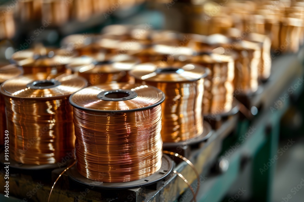 Copper Wire Spools in a Manufacturing Facility Copper Wire Spools in a Manufacturing Facility