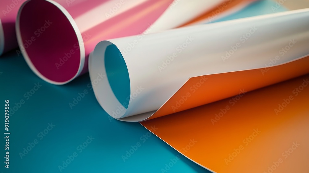 A collection of colorful paper rolls showcasing vibrant hues for design and crafting purposes. A collection of colorful paper rolls showcasing vibrant hues for design and crafting purposes.