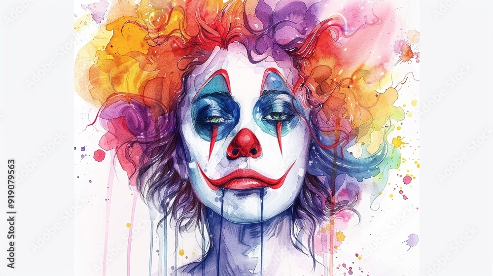 custom made wallpaper toronto digitalClown costume with colorful wig and makeup,Clipart, watercolor illustration, Perfect for nursery art The style is hand drawn, white background