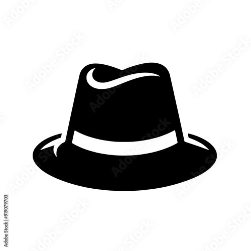 Black and White Fedora Hat illustration - Minimalist Hat Vector Graphic