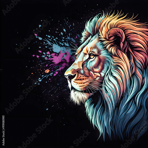 Design a vector illustration of a majestic lion with a flowing mane watercolor vector painting art illustration images.
 photo