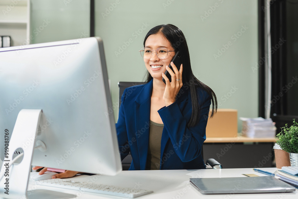 Business woman using digital tablet analyzes business data, busy working on laptop computer with smart phone and business report on office desk, business strategy analysis concept. Business woman using digital tablet analyzes business data, busy working on laptop computer with smart phone and business report on office desk, business strategy analysis concept.