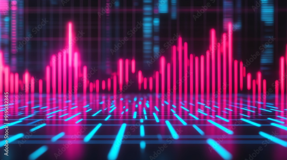 Business losses, holographic price fall, futuristic economic downturn, digital neon design Business losses, holographic price fall, futuristic economic downturn, digital neon design