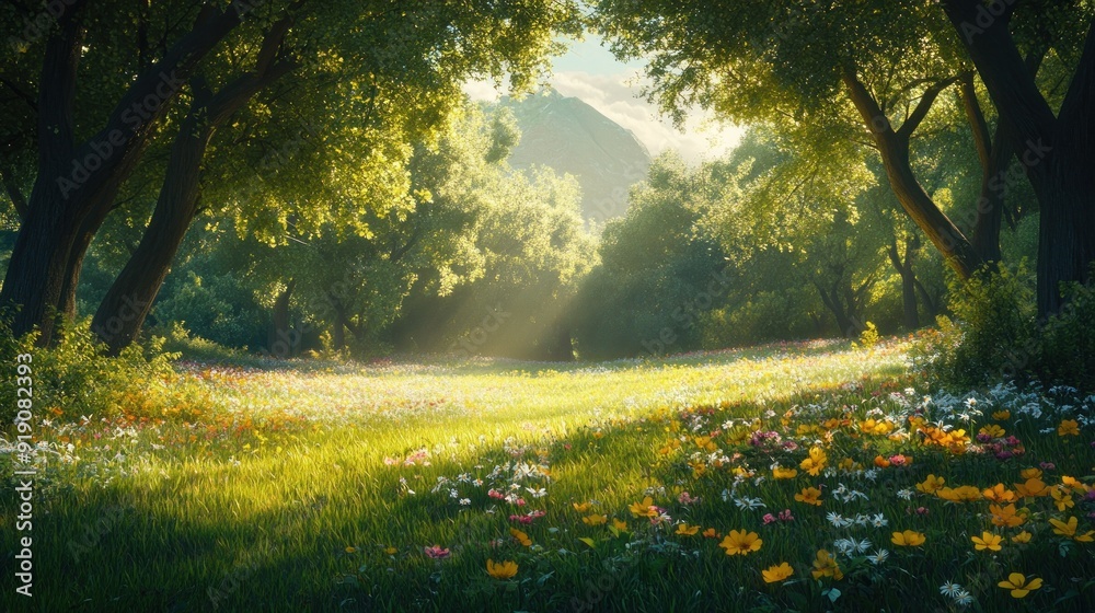 Sunlit Meadow in a Tranquil Forest Sunlit Meadow in a Tranquil Forest