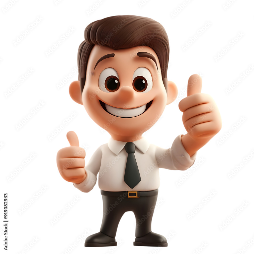 Smart cartoon character showing thumbs up isolated on transparent background Smart cartoon character showing thumbs up isolated on transparent background