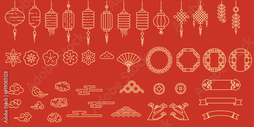 Collection of vector illustrations of traditional Chinese festival elements