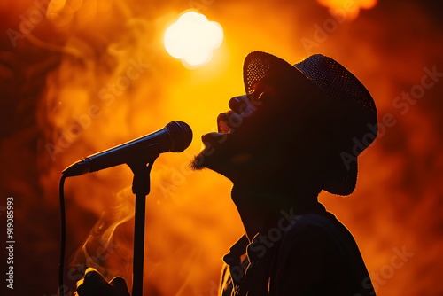 Captivating Silhouette of a Singer Against a Fiery Background photo