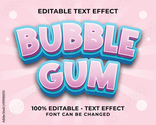 Editable text effect bubble gum 3D text effect with pink background
