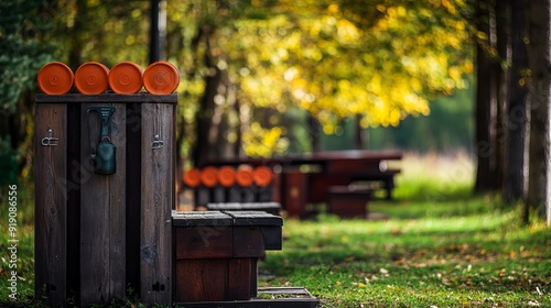 Clay pigeon trap shooting setup, including clay targets, representing the sport of trapshooting photo