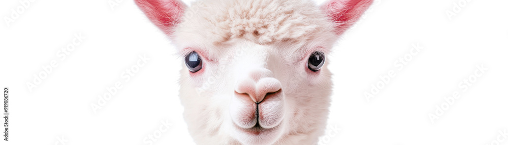 A white llama with red ears and a pink nose A white llama with red ears and a pink nose