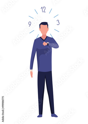 Effective time management. Efficiency work time. Freelance man worker with productivity clock. Time management, control business time or work deadline concept, smart businessman