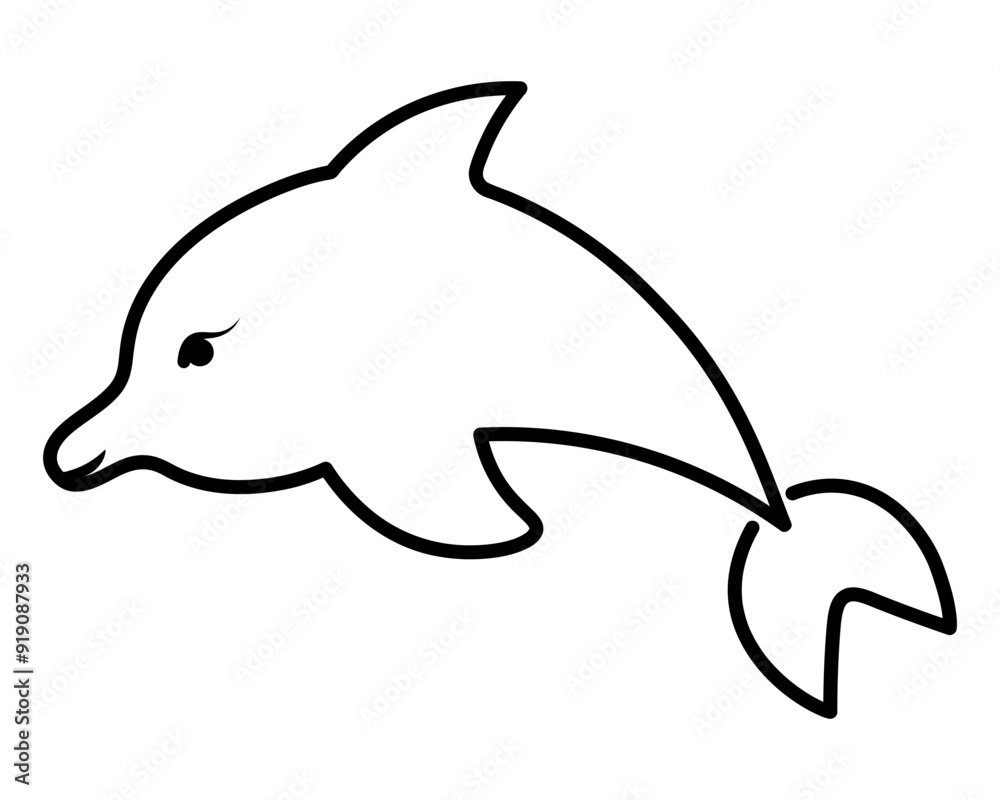 Dolphin in a jump. Sketch. Marine mammal. Vector illustration. Outline on a white isolated background. An ocean dweller with fins and a tail. Coloring book for children. Idea for web design. Dolphin in a jump. Sketch. Marine mammal. Vector illustration. Outline on a white isolated background. An ocean dweller with fins and a tail. Coloring book for children. Idea for web design.