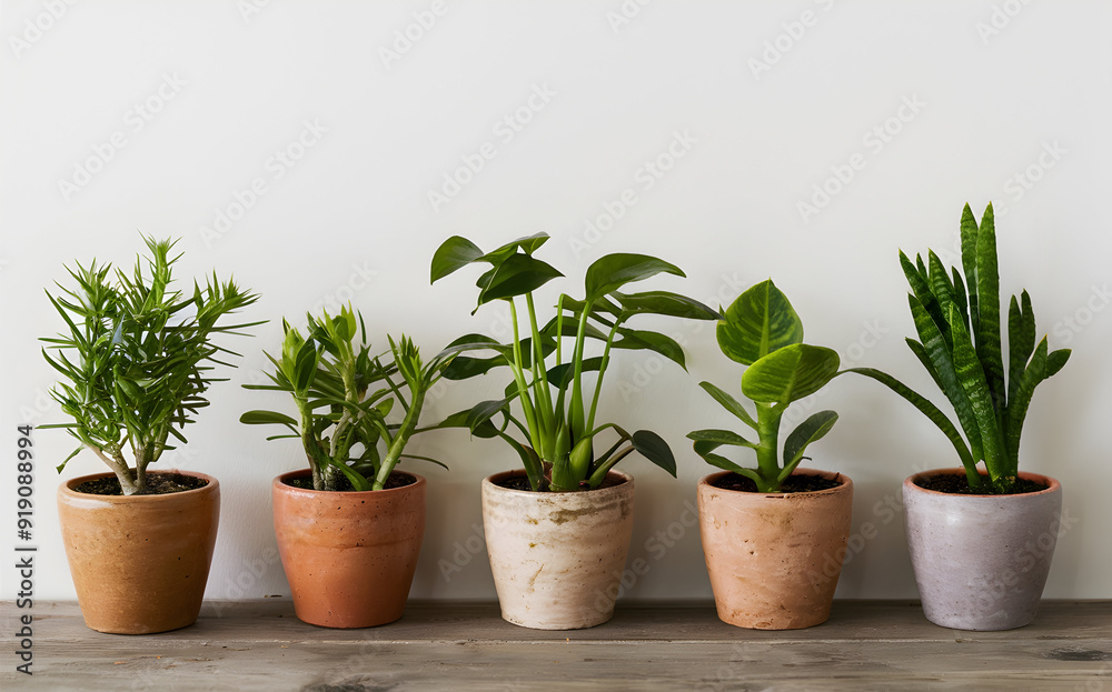 Fototapeta premium A collection of houseplants in small pots