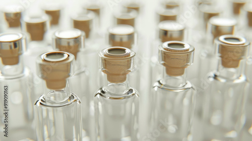 Close-up of sterile pharmaceutical vials. Medicine, healthcare concept. photo